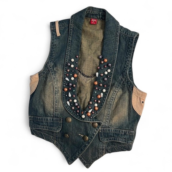 Miss Sixty Tops - Vintage Miss Sixty Beaded Denim Vest Top